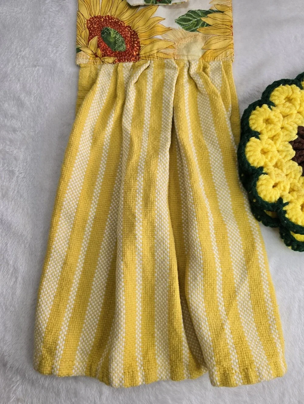 Sunflower Hanging Kitchen Towel Set with Crochet Sunflower Potholders Handmade